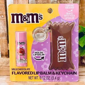 NWT Gorgeous M&M’s flavored Milk Chocolate lip balm & keychain holder Pink Brown